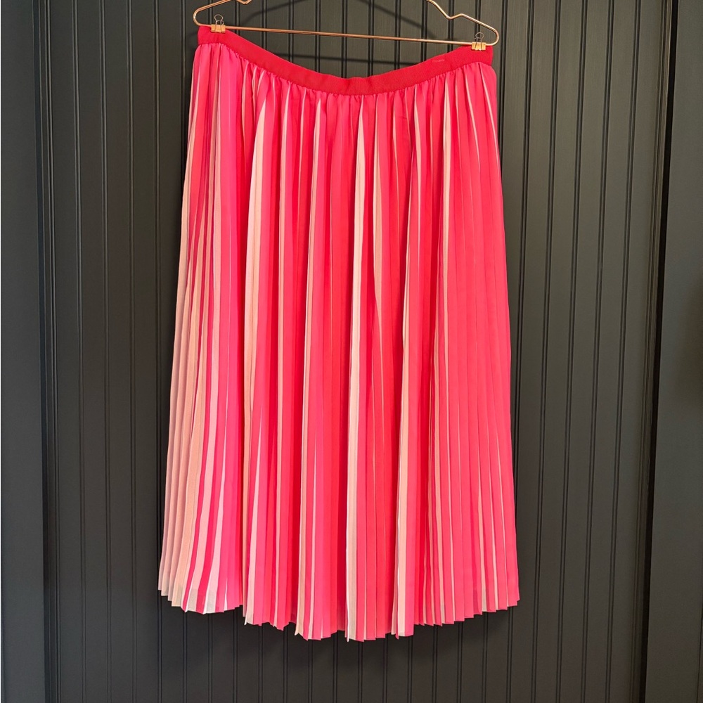 NWT J Crew Pink & White Pleated Midi Skirt